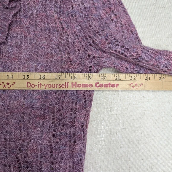 Bishop + Young Ruffle Lace Knit Sweater Purple Mock Neck M - Picture 7 of 9